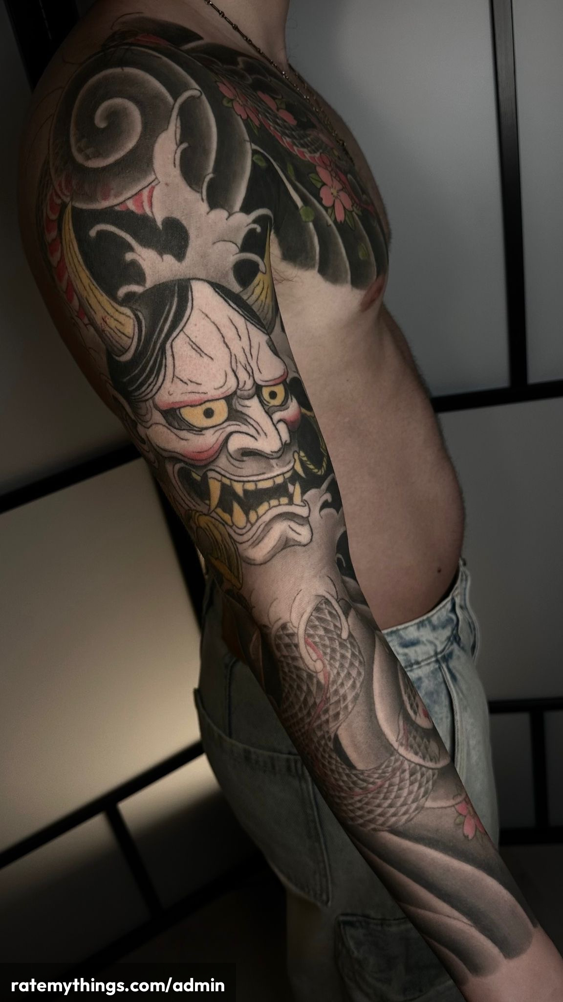 Traditional Japanese Hannya Mask Tattoo with Exceptional Detail