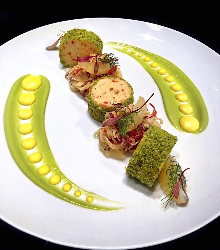 Sophisticated Herb-Crusted Presentation with Confident Sauce Work