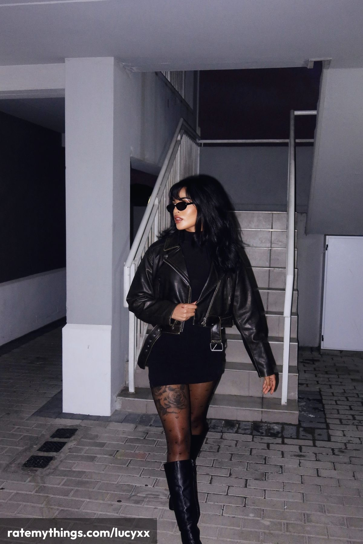 All-Black Moto Styling With Distinctive Sheer Stocking Detail